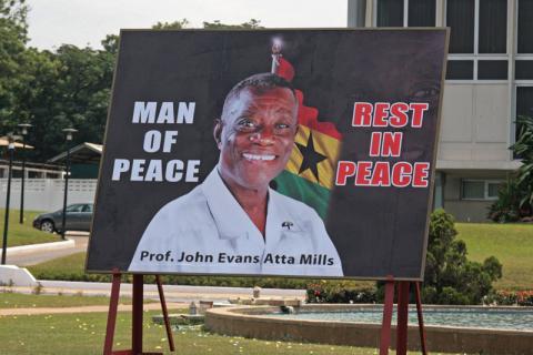 Billboard in Accra, Ghana, marking the death of President John Atta Mills in July 2012