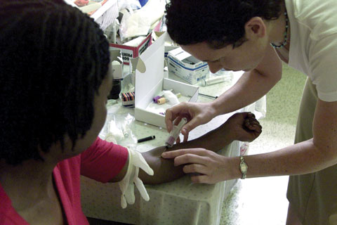 A patient having her blood tested in Johannesburg, South Africa