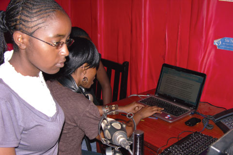 Presenters at the studio of Koch FM, Kenya's first licensed community radio station