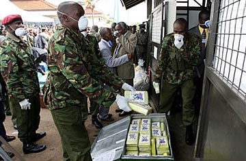 Kenyan police prepare to burn cocaine sachets seized from drug smugglers