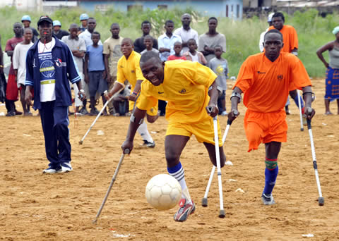 The United Nations, as part of a “peace day” celebration in Liberia, organized a soccer match among amputees