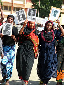 Widows and mothers of political victims demonstrating in N’Djamena, the capital of Chad, to demand that former President Hissène Habré be tried for his abuses