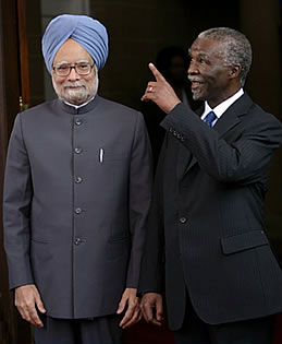 Indian Prime Minister Manmohan Singh with then South African President Thabo Mbeki