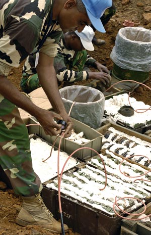 A demining company contracted by the UN in South Sudan prepares to destroy anti-personnel landmines