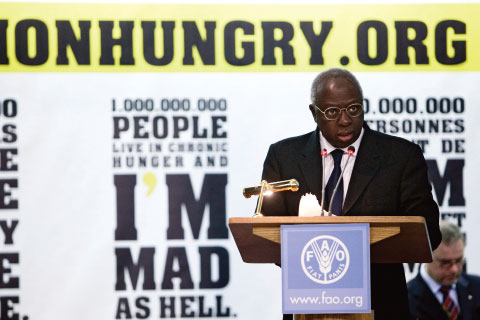 Jacques Diouf, then director-general of the UN’s Food and Agriculture Organization, addressing a World Food Day ceremony
