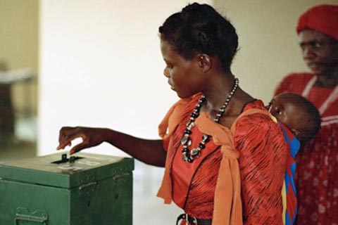 Voting in the November 1989 election to a constituent assembly in Namibia