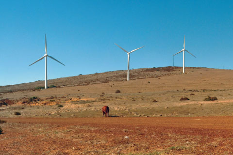 Turbines at the Darling Wind Farm in South Africa