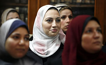 Eman el-Emam (centre) was one of about 30 women judges sworn onto the bench in April 2007 in Egypt