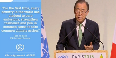 Secretary-General Ban Ki-moon addresses COP 21 following Paris Agreement