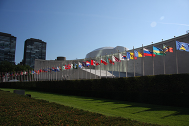 UN GA Building and flags