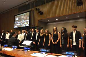 The UN International School Chamber Ensemble performing at the International Day of Peace Student Videoconference. Photo: UN DPI/Kimberly Mann