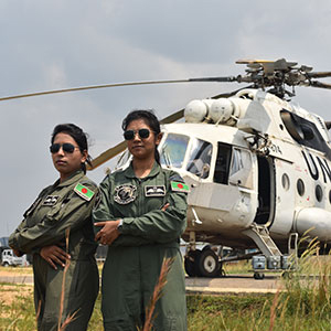 In 2017, Bangladesh sent two female combat pilots to the UN mission in the Democratic Republic of the Congo (MONUSCO) – Flight Lieutenant Nayma Haque and Flight Lieutenant Tamanna-E-Lutfi.