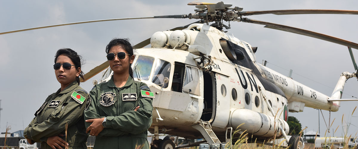 In 2017, Bangladesh sent two female combat pilots to the UN mission in the Democratic Republic of the Congo (MONUSCO) – Flight Lieutenant Nayma Haque and Flight Lieutenant Tamanna-E-Lutfi.