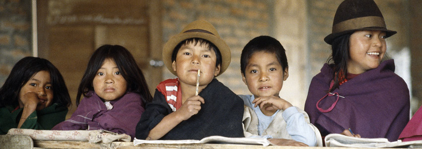 Young Salasaca Indians in Ambato, south of Quito.  