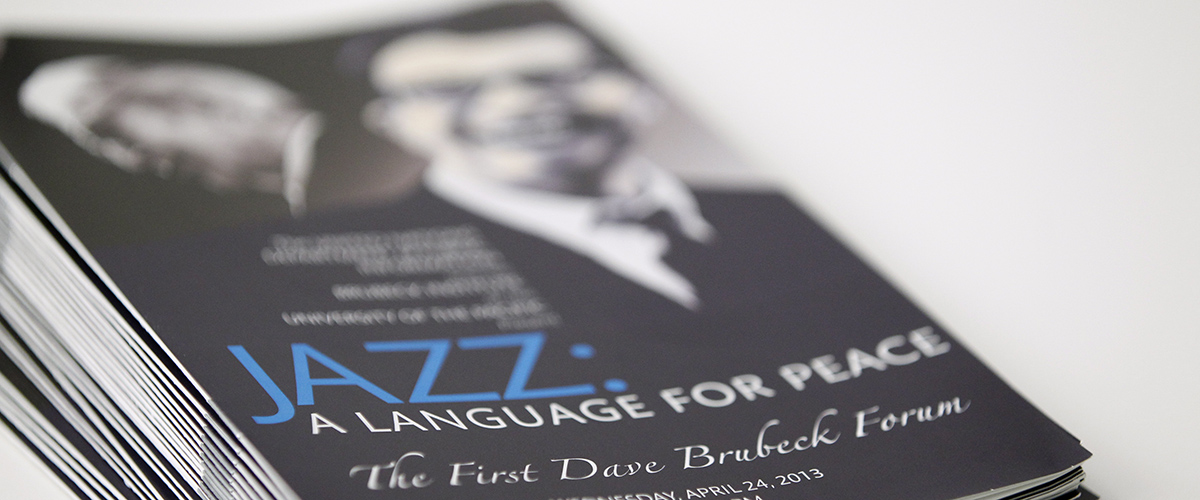 Programas del concierto titulado «El jazz, un lenguaje para la paz» que se celebró en la Sede de la ONU y contó con la participación de Brubeck Institute Jazz Quintet el Día Internacional del Jazz en 2013.