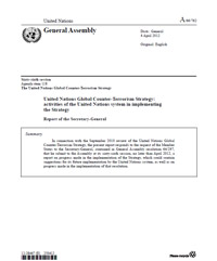 Portada de la publicación: Estrategia global de las Naciones Unidas contra el terrorismo: actividades del sistema de las Naciones Unidas para la aplicación de la Estrategia