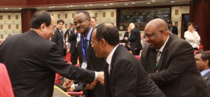 Delegates celebrate agreement on the Addis Agenda with Conference Secretary-General Mr. Wu. Photo: UN DESA/Shari Nijman