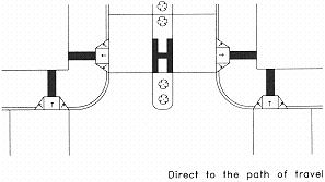 Curb ramp installed direct to the path of travel.