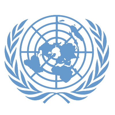 Official UN emblem: An image of the world held in the "olive branches of peace."