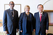 Ban Ki-moon with President Kagame and Prime Minister Solberg