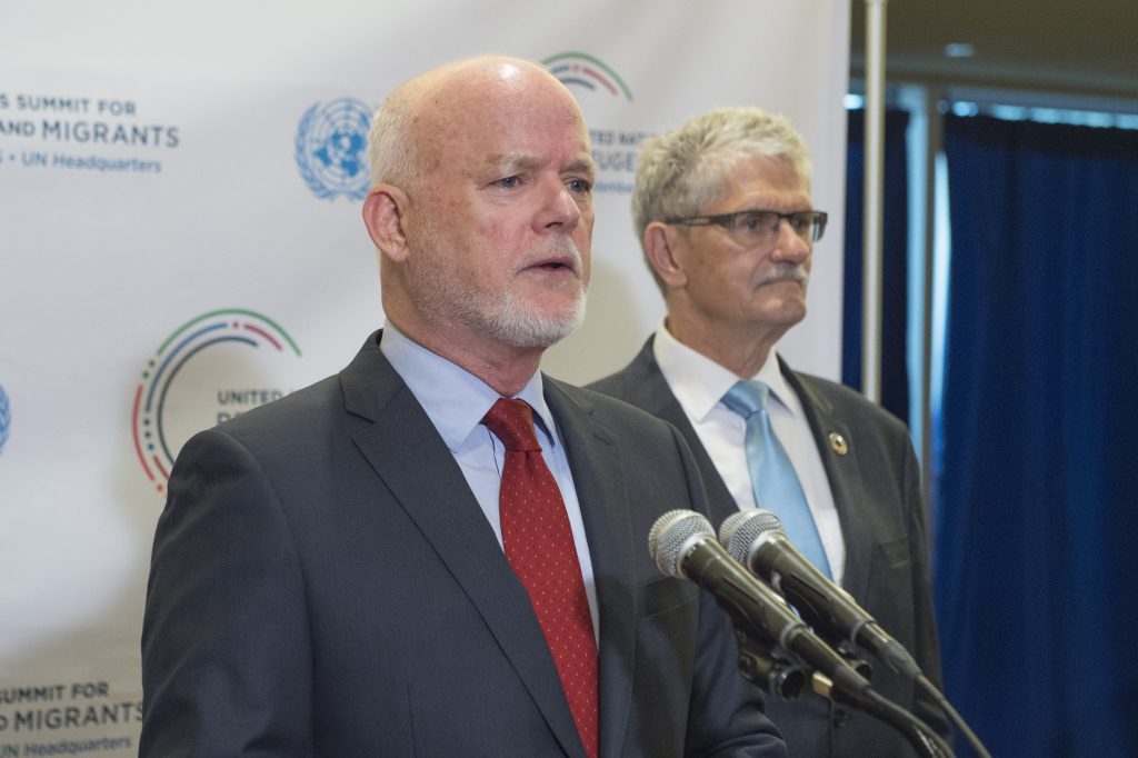 Press stakeout: The co-chairs of the UN Summit for Refugees and Migrants, PGA70 and PGA71.