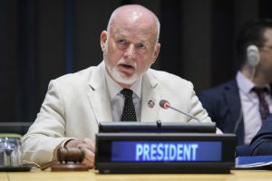 HE. Mr. Peter Thomson, President of the General Assembly of the United Nations, addresses the GA. General Assembly Seventy-first session High-Level Debate on Transnational Organized Crime (in observance of the twenty-fifth anniversary of the assassination of Judge Giovanni Falcone)