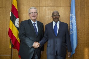 President Kutesa and Neven Mimica, European Union (EU) Commissioner for International Cooperation and Development. UN Photo/Loey Felipe