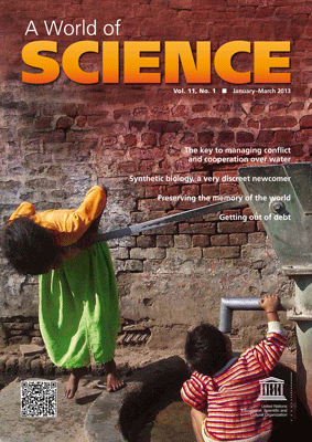 Portada de la revista de UNESCO Un mundo de ciencia. Numero de enero-marzo 2013.