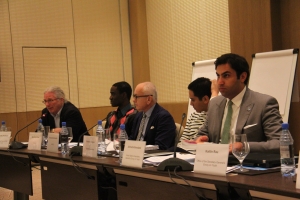 A panel featuring the Youth Envoy at the International Stakeholder's Meeting before the First Global Forum on Youth Policies