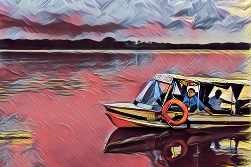 Dr. José Luis Palma Vélez aboard the "Health Canoe." Based on photo by UNFPA/Jose Antonio Guayasamin. 