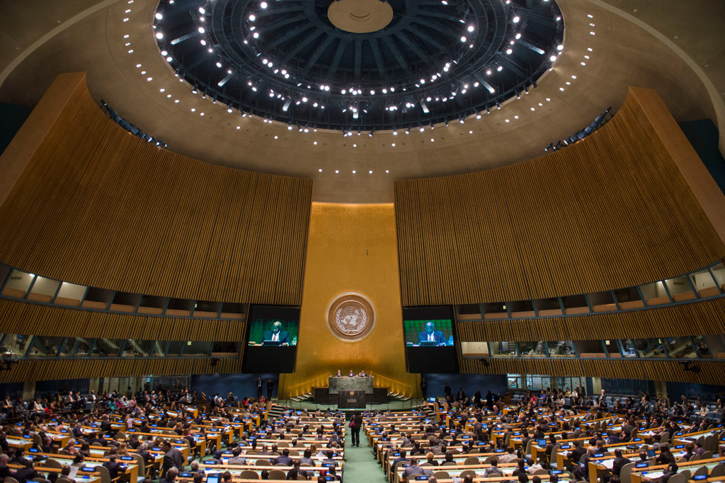 A wide view of the General Assembly Hall. UN Photo/Amanda Voisard