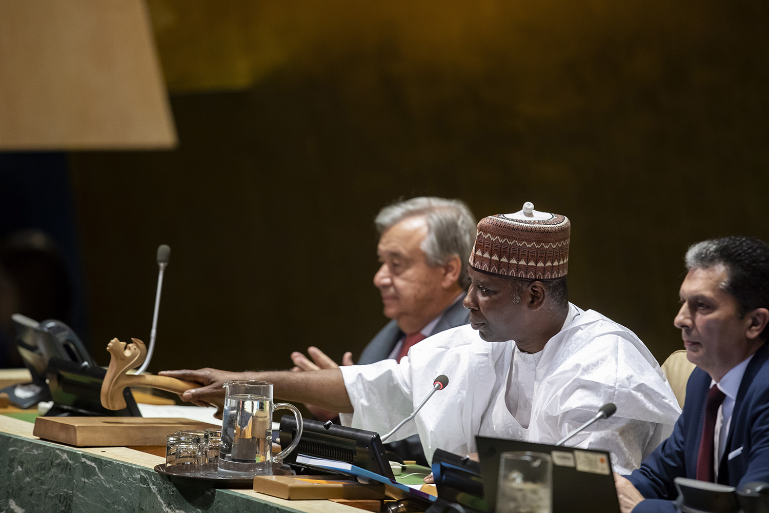 Tijjani Muhammad-Bande (centre), President of the seventy-fourth session of the United Nations General Assembly, opens the general debate of the seventy-fourth session of the General Assembly.