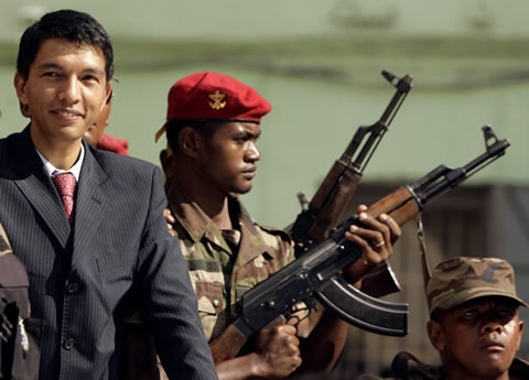 Madagascar’s Andry Rajoelina (left) seized power with army backing