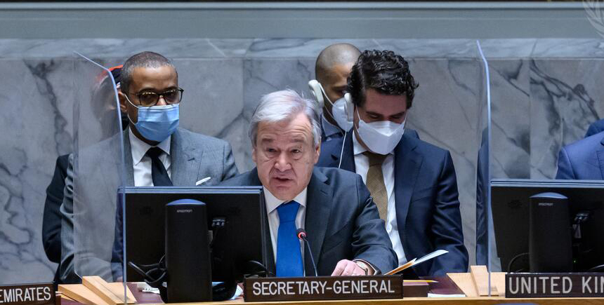 Le Secrétaire général António Guterres s'exprimant devant le Conseil de sécurité.