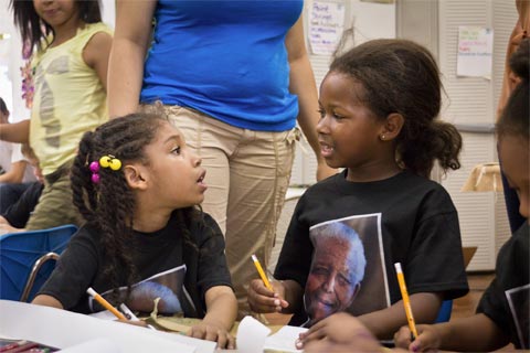 Children of ProjectArt, a Harlem, New York summer arts camp, create Nelson Mandela inspired art and messages for peace