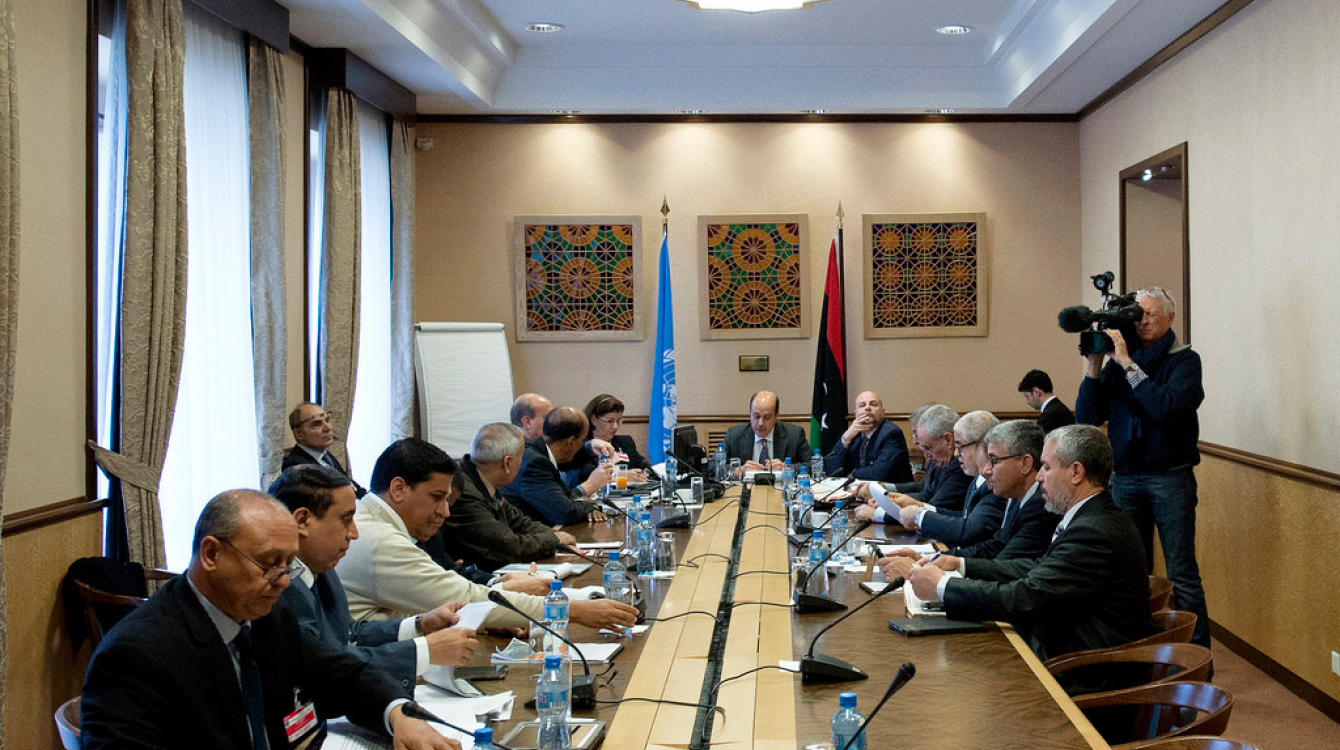 Participants at the Libya dialogue, Palais des Nations, Geneva, on 27 January 2015. UN Photo/Jean-Marc Ferré