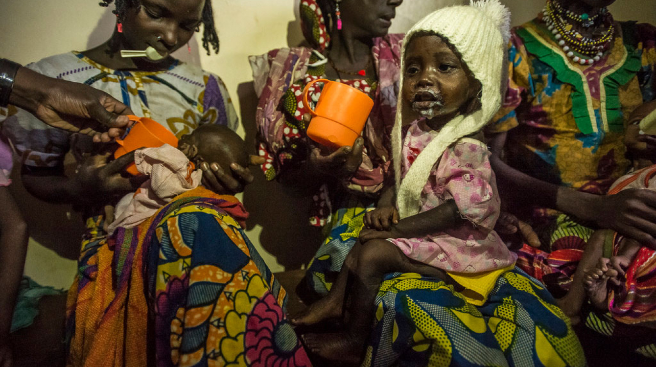 Malnourished children from Central African Republic at feeding time with their mothers in Batouri Hospital, Cameroon. Photo: UNHCR/F. Noy