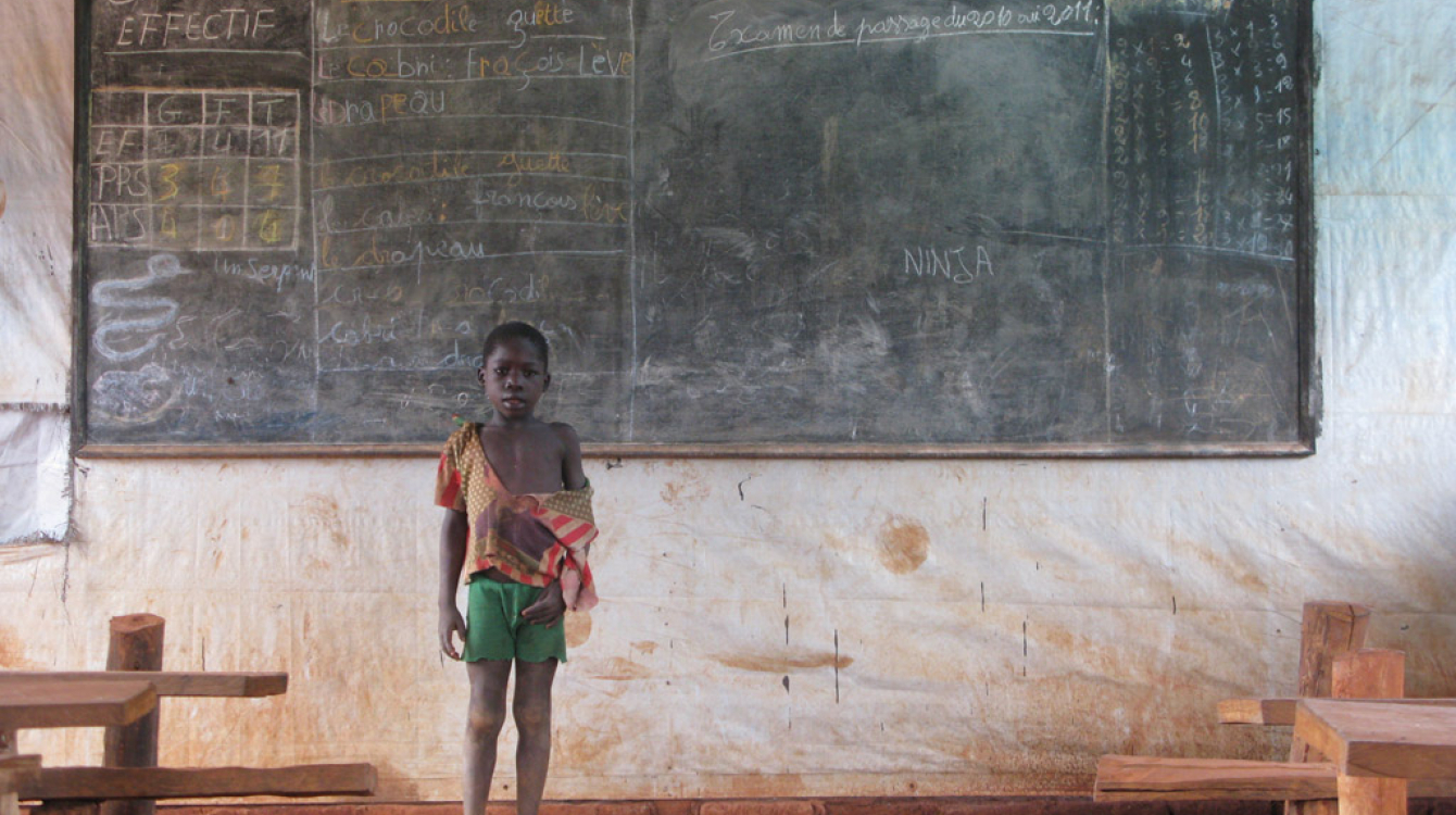 A Congolese refugee at an emergency school in Obo, Haut-Mbomou, Central African Republic, (CAR) after fleeing attacks by the Lord’s Resistance Army (LRA). Photo: OCHA/Lauren Paletta