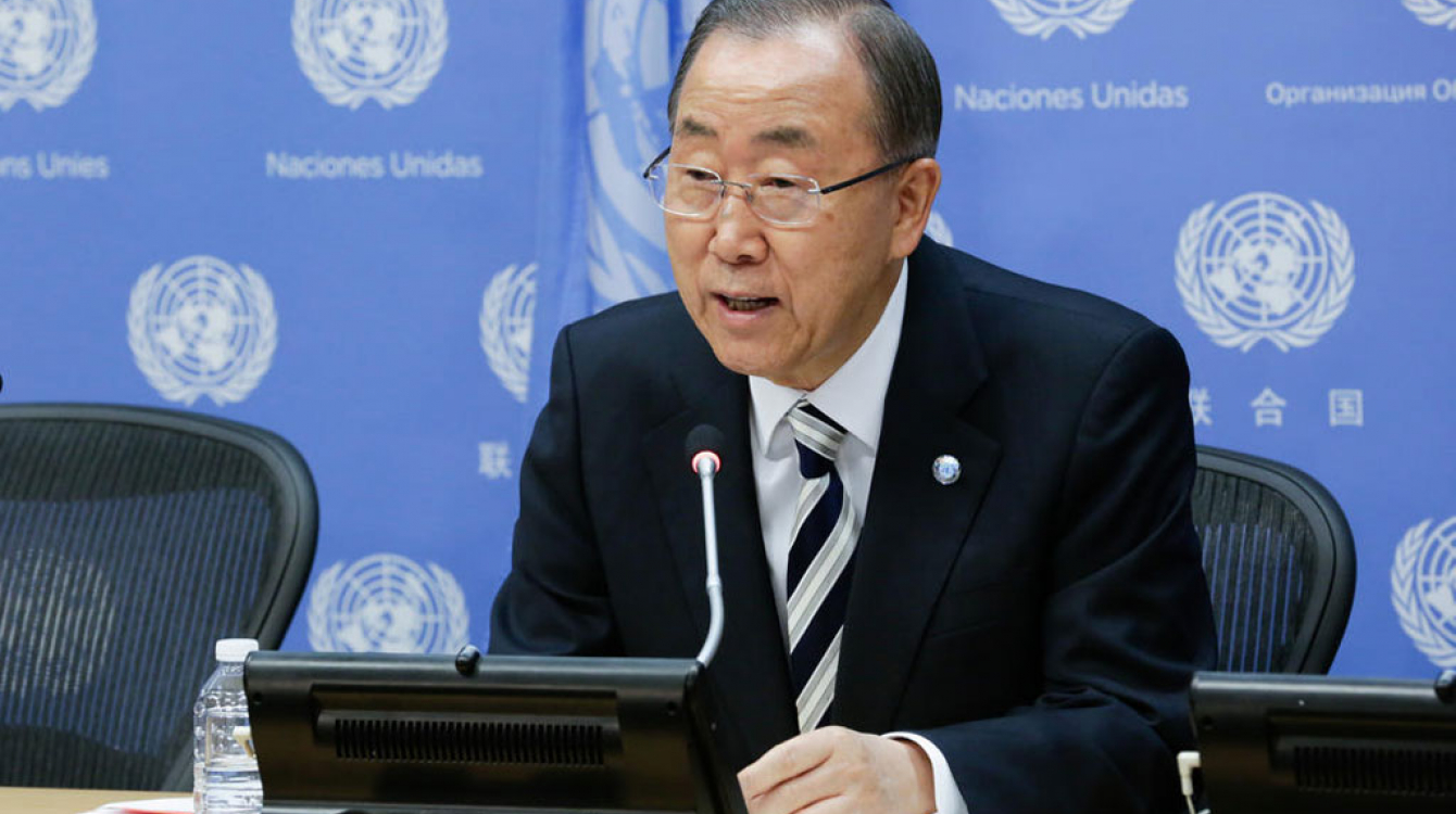 Secretary-General Ban Ki-moon addresses journalists at UN Headquarters. UN Photo/Evan Schneider