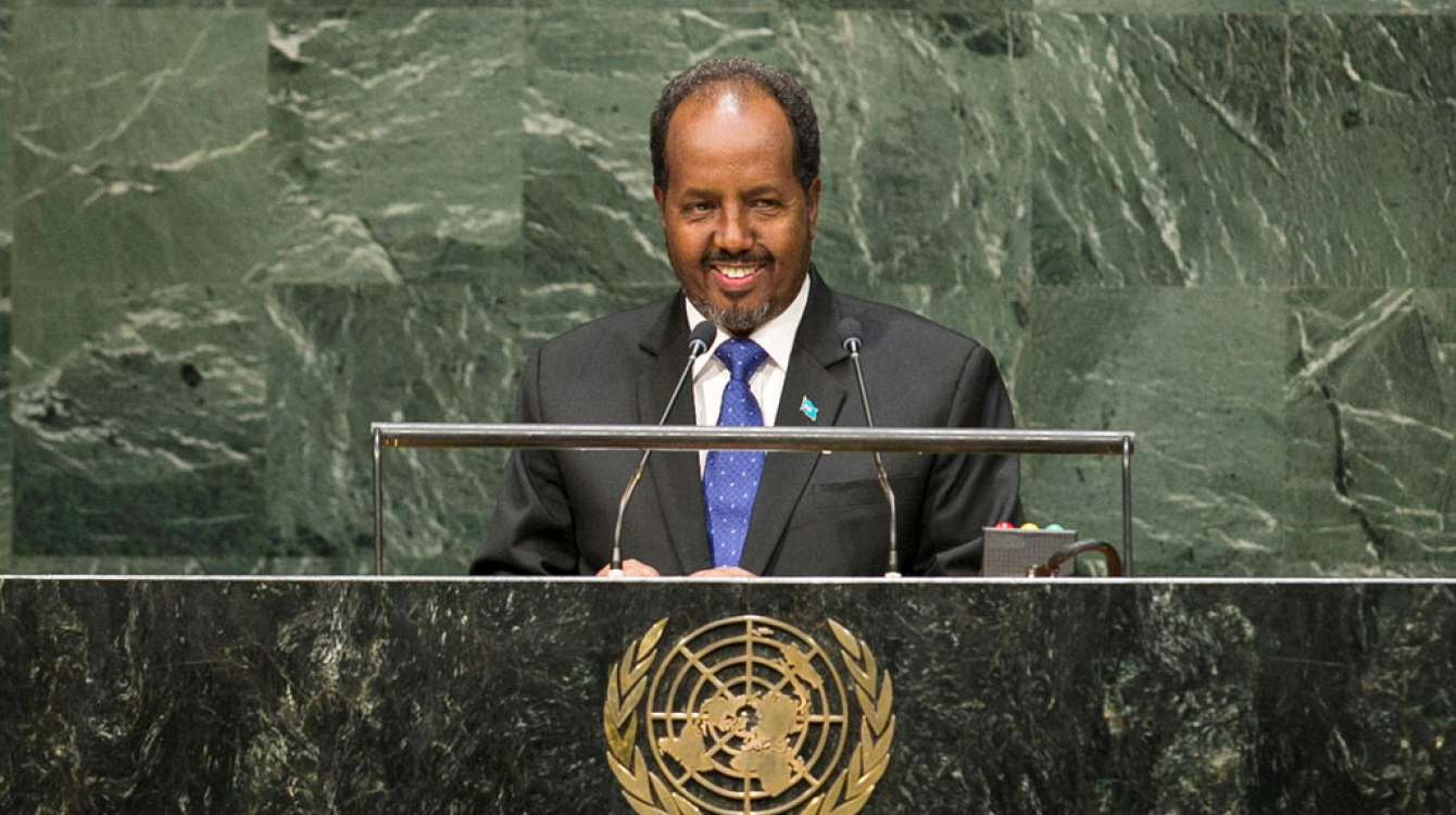 Hassan Sheikh Mohamud, President of the Somali Republic, addresses the General Assembly. UN Photo/Kim Haughton