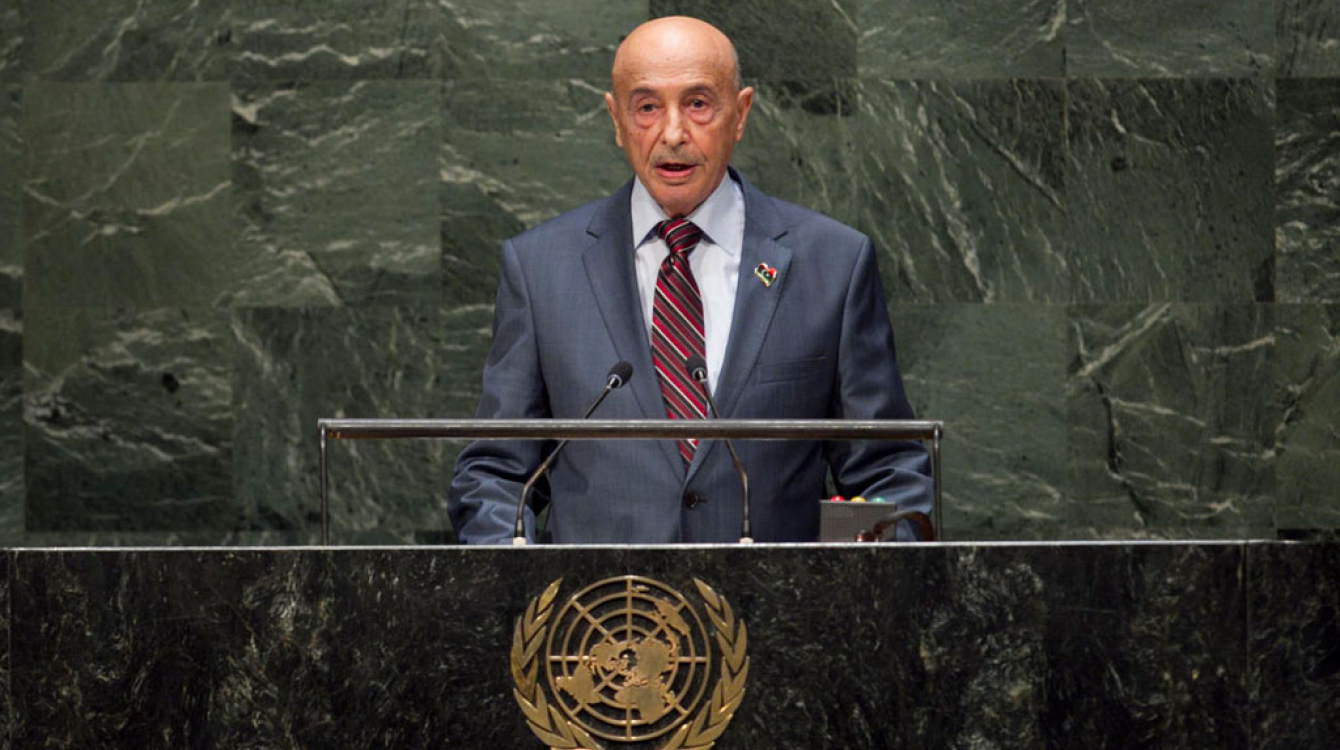 Agila Saleh Essa Gwaider, President of the House of Representatives, addresses the General Assembly. UN Photo/Kim Haughton