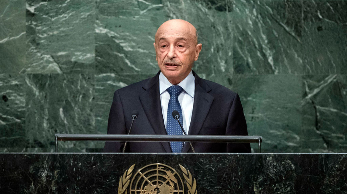 Agila Saleh Essa Gwaider, Acting Head of State of Libya, addresses the general debate of the General Assembly’s seventieth session. UN Photo/Amanda Voisard