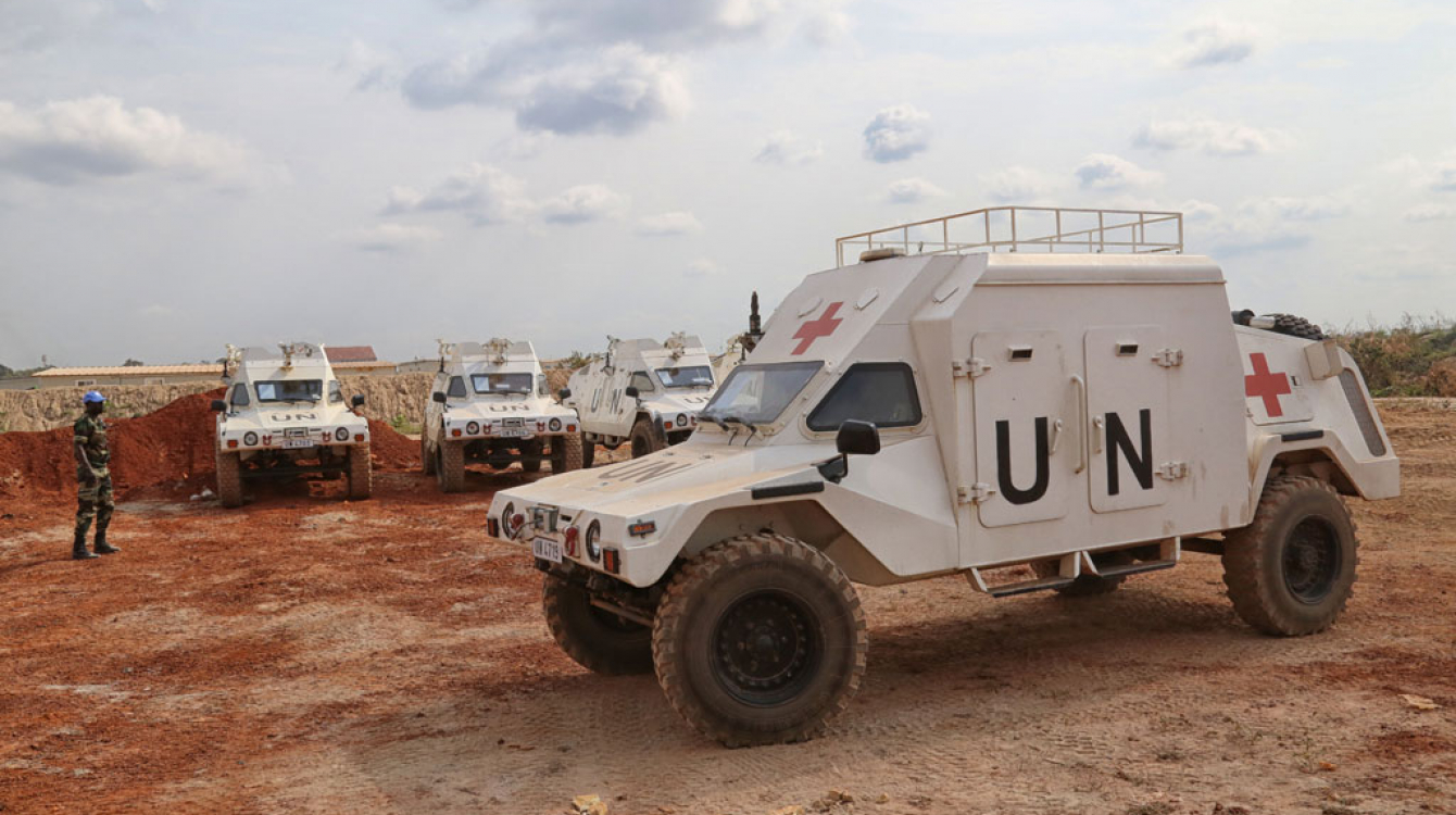 Des véhicules de la MINUSCA en République centrafricaine. Photo ONU/Nektarios Markogiannis