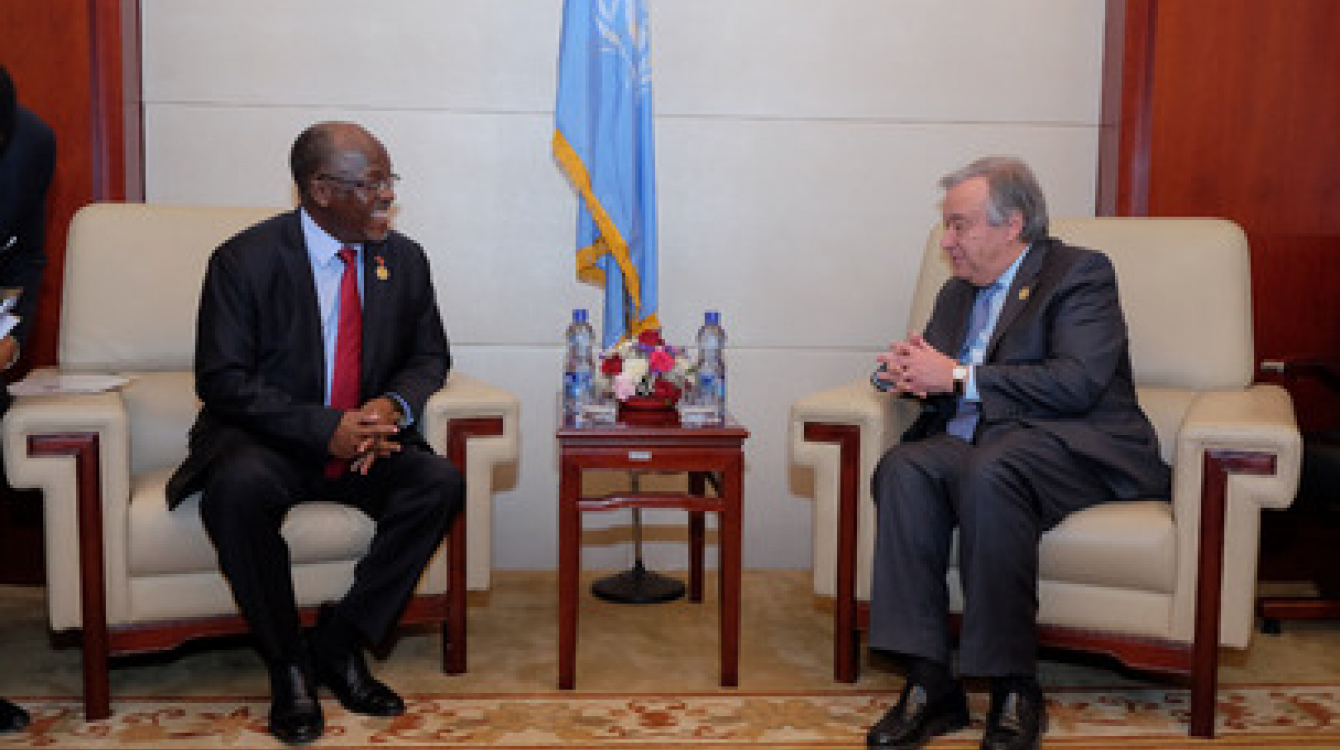 Secretary-General António Guterres meets with John Pombe Joseph Magufuli, President of Tanzania at the 28th summit of the African Union (AU), in Addis Ababa, Ethiopia. UN Photo/Antonio Fiorente