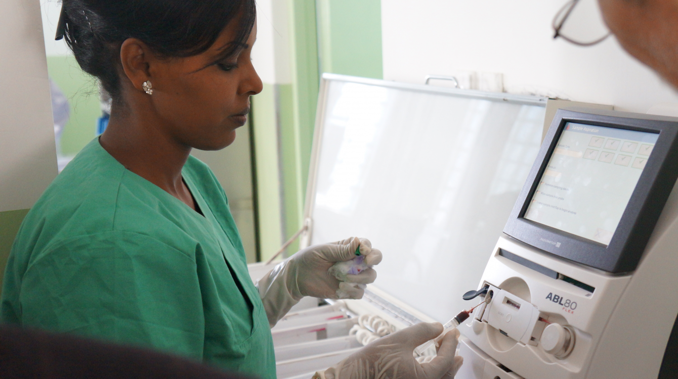 A nurse receives training on equipment donated by UNDP Eritrea