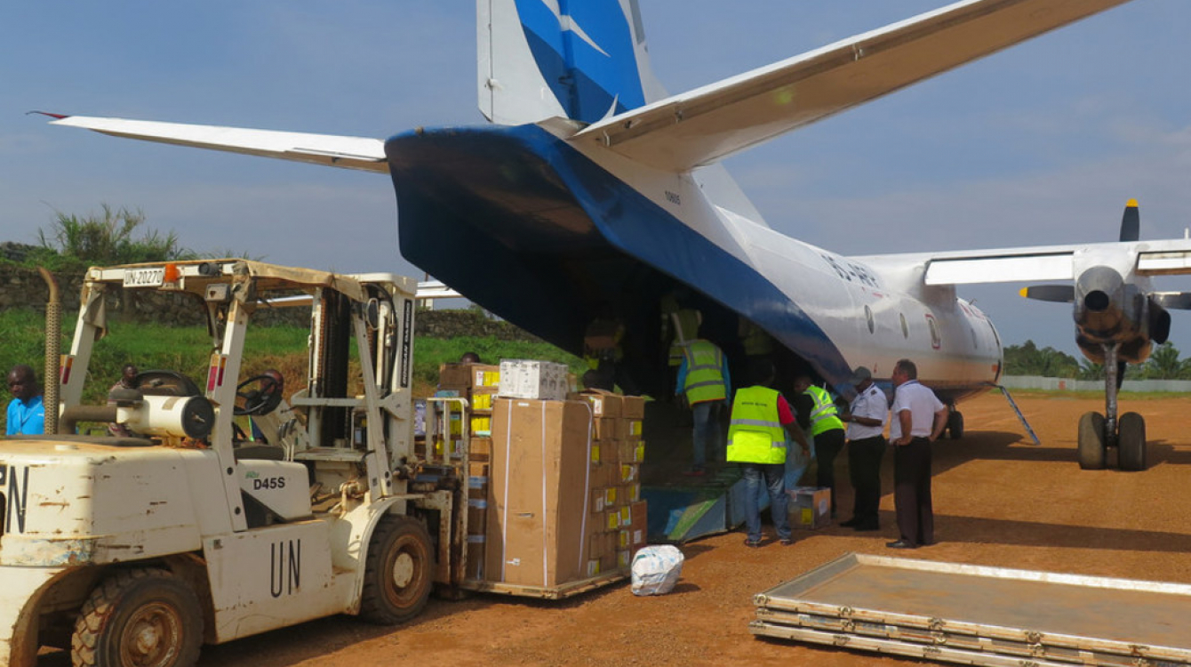 In Beni, north-eastern DRC, MONUSCO staff unload medical supplies and logistics from an aircraft, for use in the response against the Ebola outbreak in the region. Alongside the response to the disease, the country prepares to hold parliamentary election