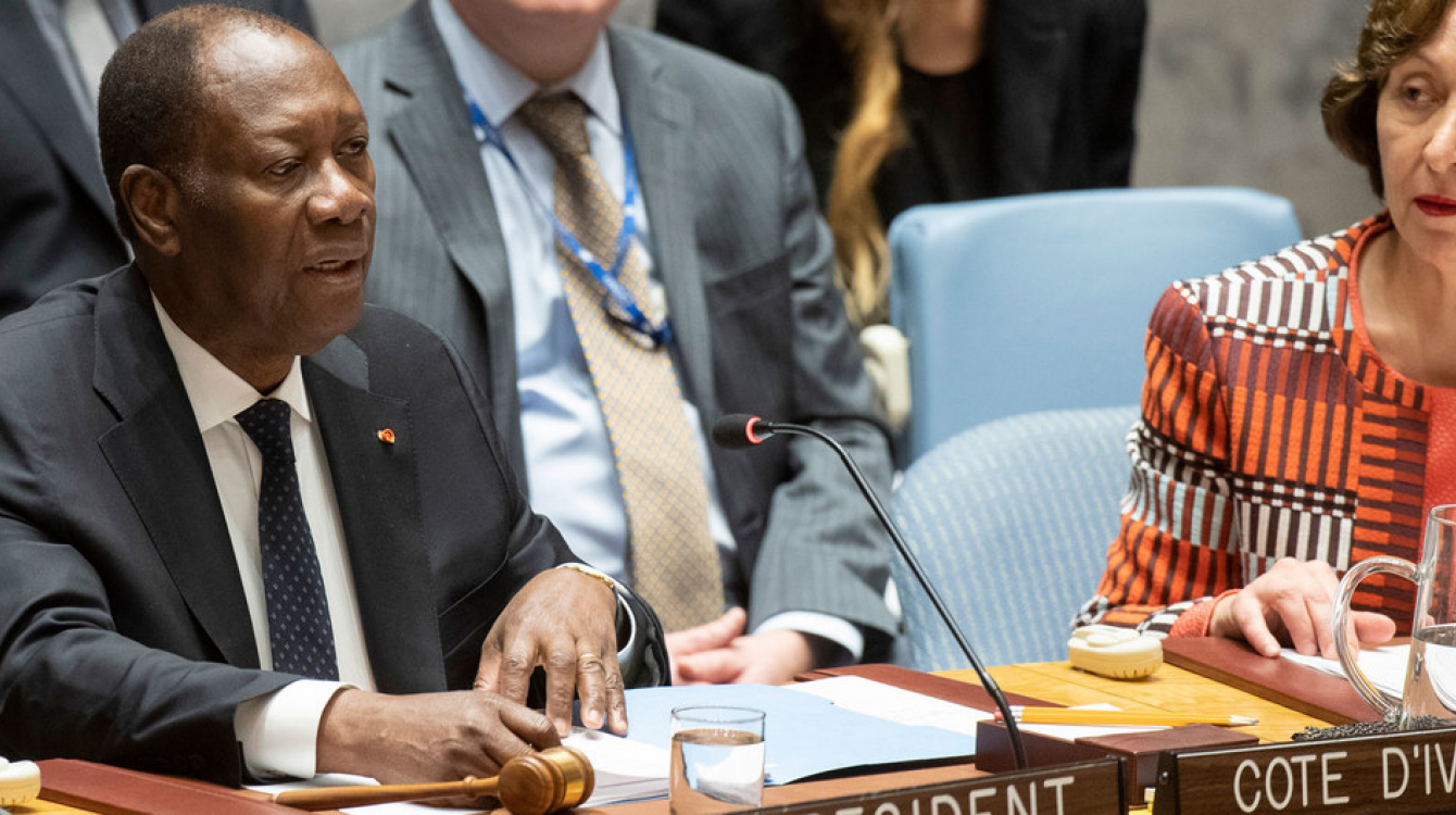 President Alassane Ouattara (left) of Côte d’Ivoire and President of the Security Council for the month of December, chairs al meeting on peacebuilding and sustaining peace. Photo Credits:UN Photo/Eskinder Debebe