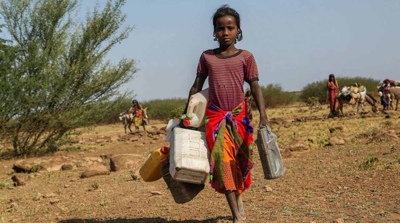 A severe drought in Ethiopia has meant that Sofia, 12, has to walk 35 kilometres from her family's home to the nearest water point, then all the way back carrying heavy containers.
