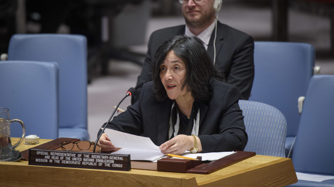 Leïla Zerrougui, cheffe de la Mission des Nations Unies en République démocratique du Congo (MONUSCO) devant le Conseil de sécurité.