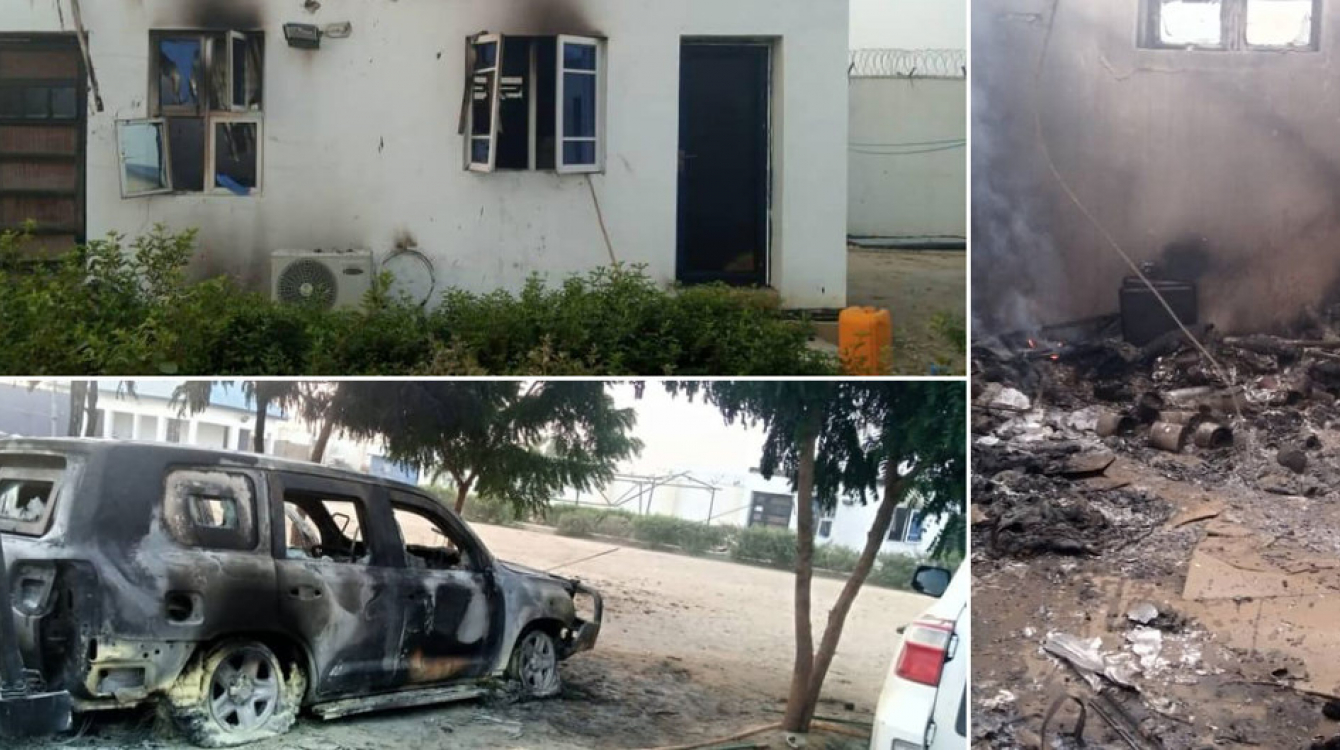 Pictured is some of the damage caused to the humanitarian hub in Ngala town, Borno State, Nigeria.